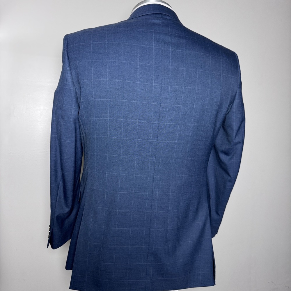 Stafford Travel Suit Mens 46R 38x28 Blue Windowpane Wool Blend Classic Fit 2pc - Picture 3 of 6